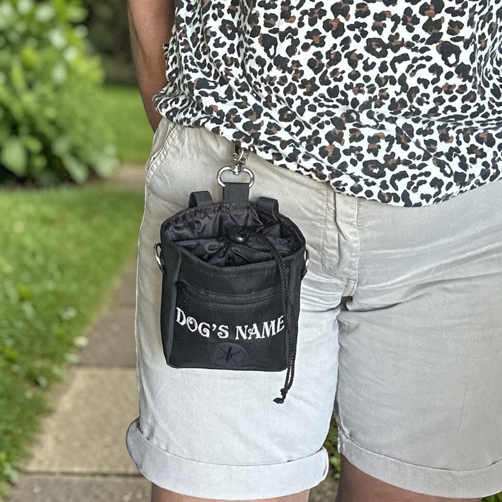 Personalised Dog Treat Bag with Poo Bag Dispenser. 6 Colours