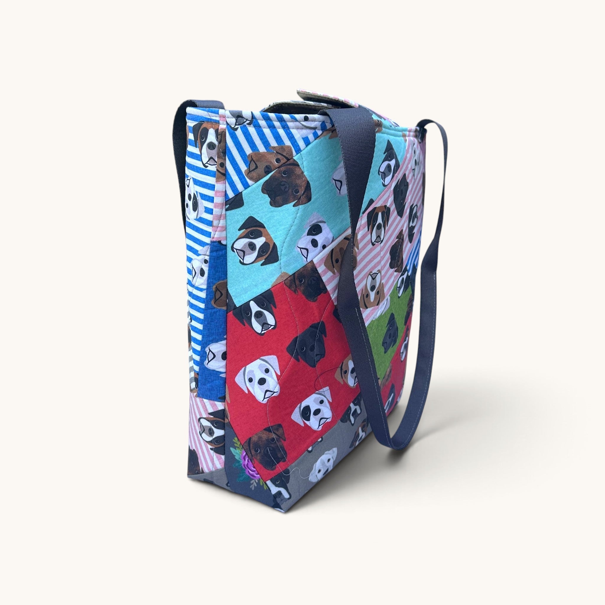 Boxer Dog Patchwork Tote Bag – Quilted Craft Bag