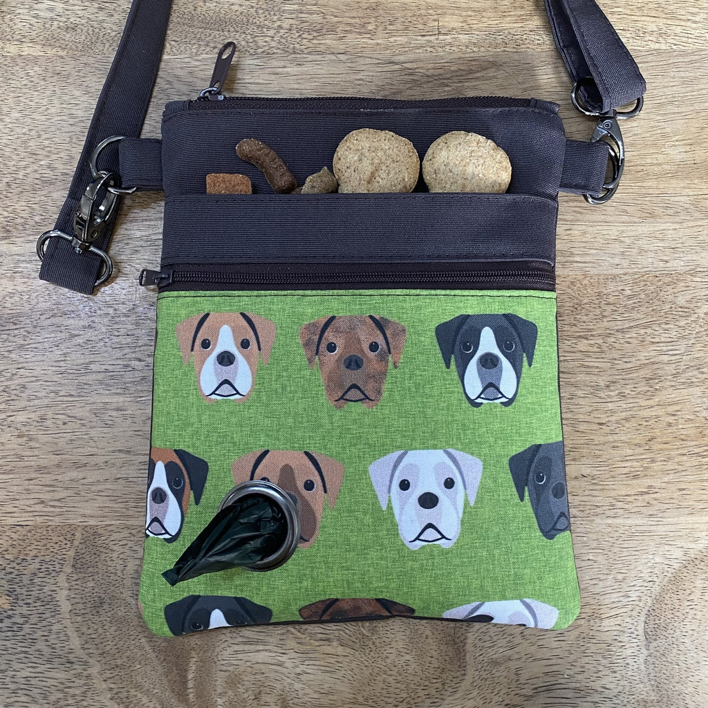 Boxer Dog Walking Bag with Poo Bag Dispenser & Treat Pocket. Many Colour Choices