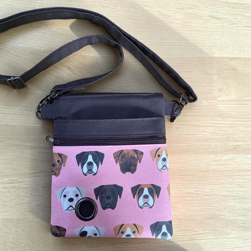 Boxer Dog Walking Bag with Poo Bag Dispenser & Treat Pocket. Many Colour Choices