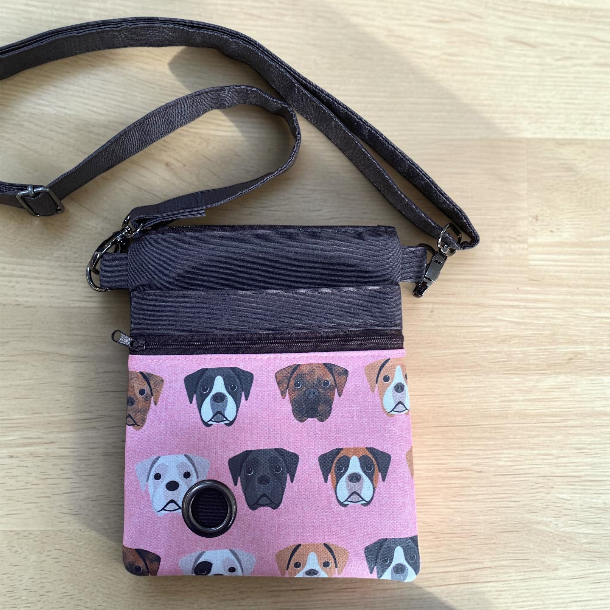 Boxer Dog Walking Bag with Poo Bag Dispenser & Treat Pocket. Many Colour Choices