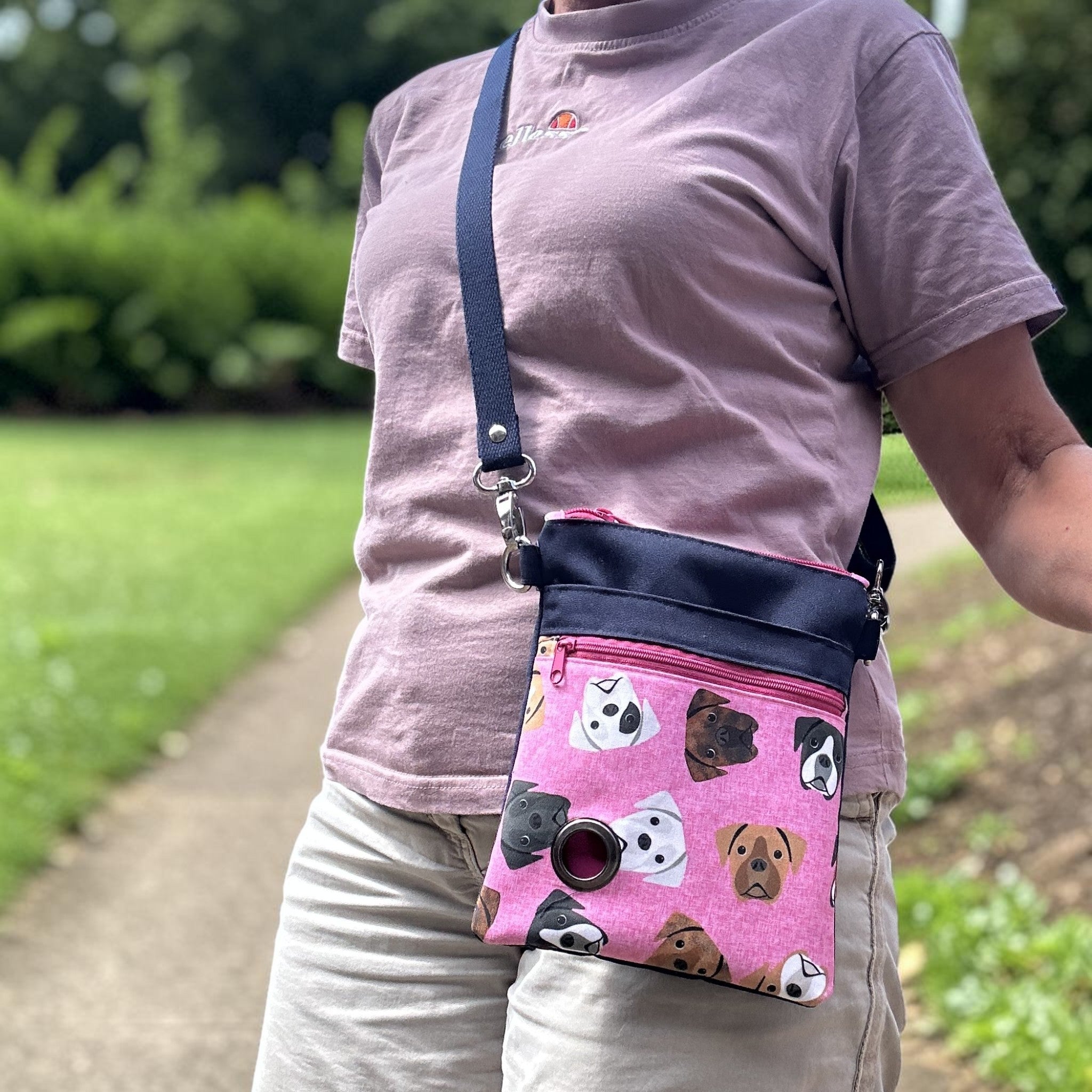 Boxer Dog Walking Bag with Poo Bag Dispenser & Treat Pocket. Many Colour Choices