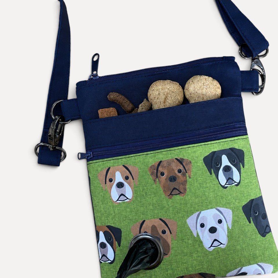 Boxer Dog Walking Bag with Poo Bag Dispenser & Treat Pocket. Many Colour Choices