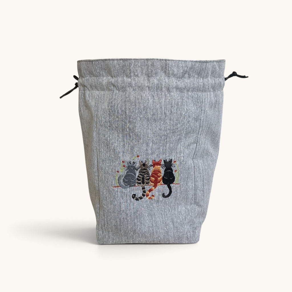 Embroidered Cat Drawstring Project Bag