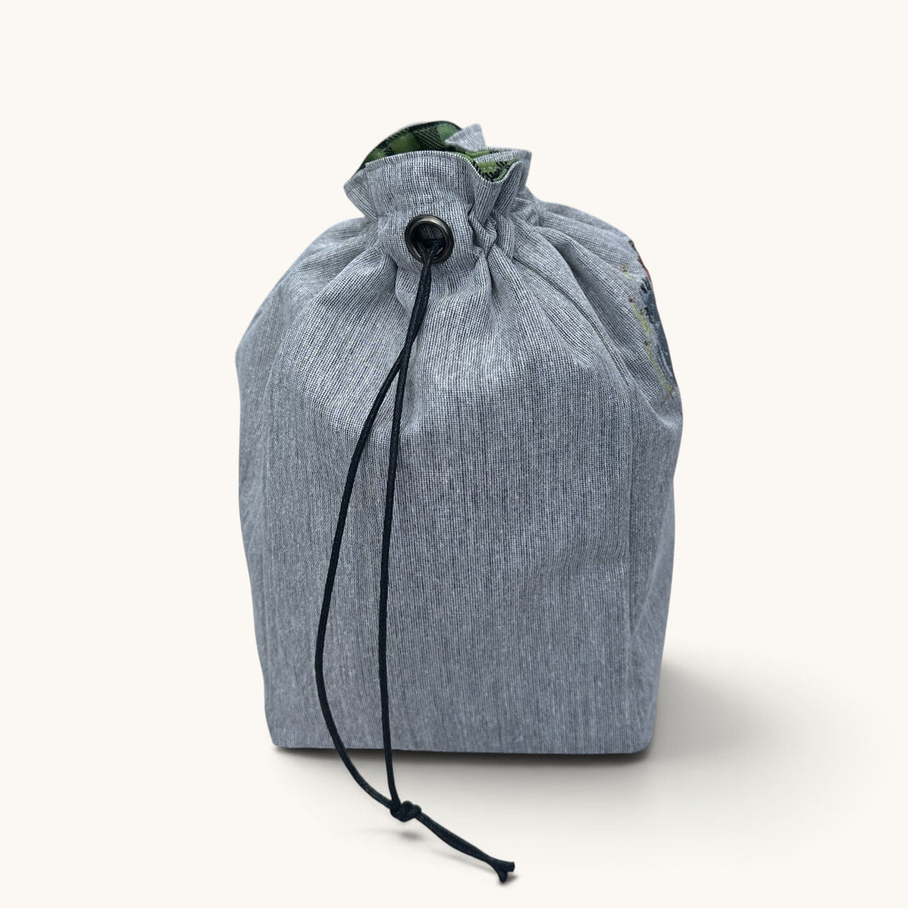 Embroidered Cat Drawstring Project Bag
