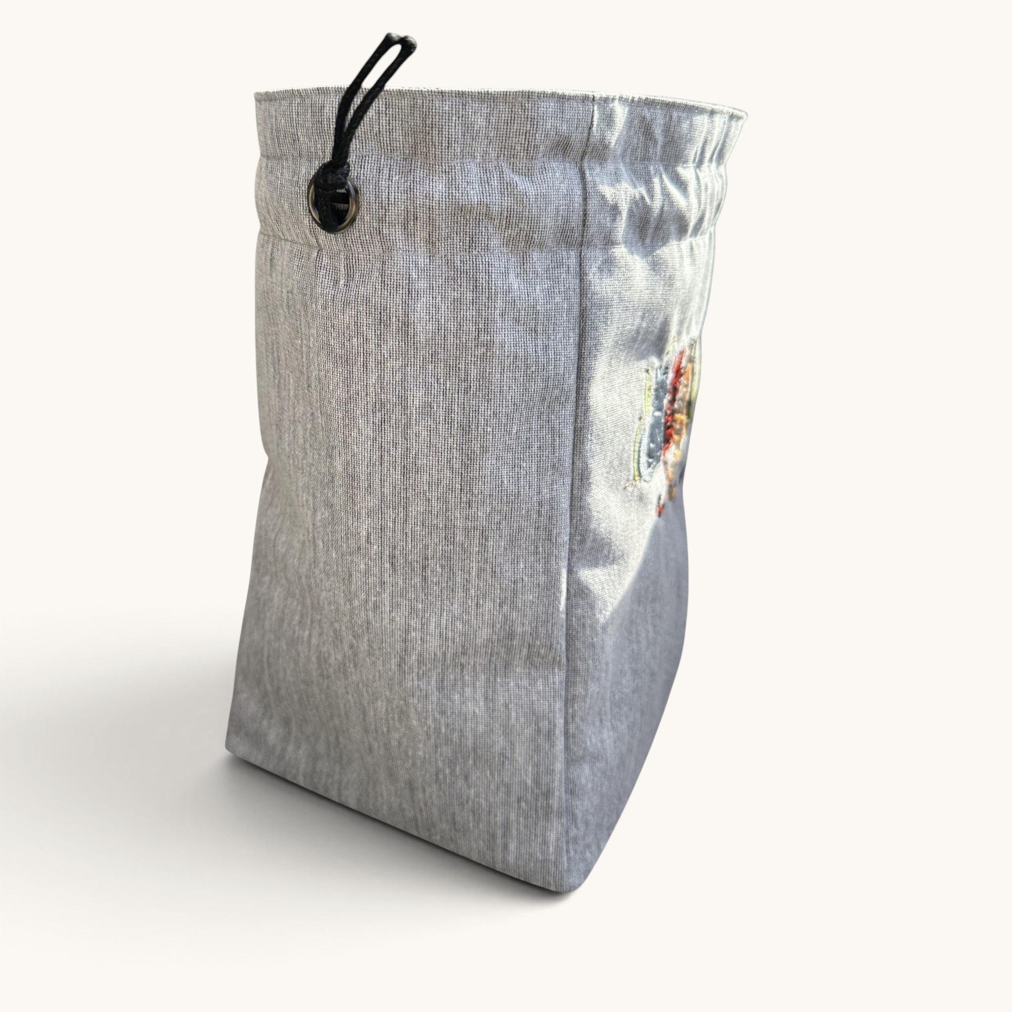 Embroidered Cat Drawstring Project Bag