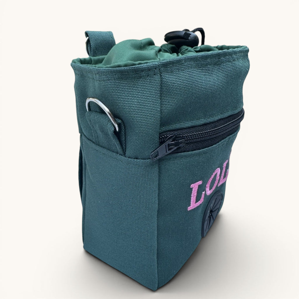 Personalised Dog Treat Bag with Poo Bag Dispenser. 6 Colours