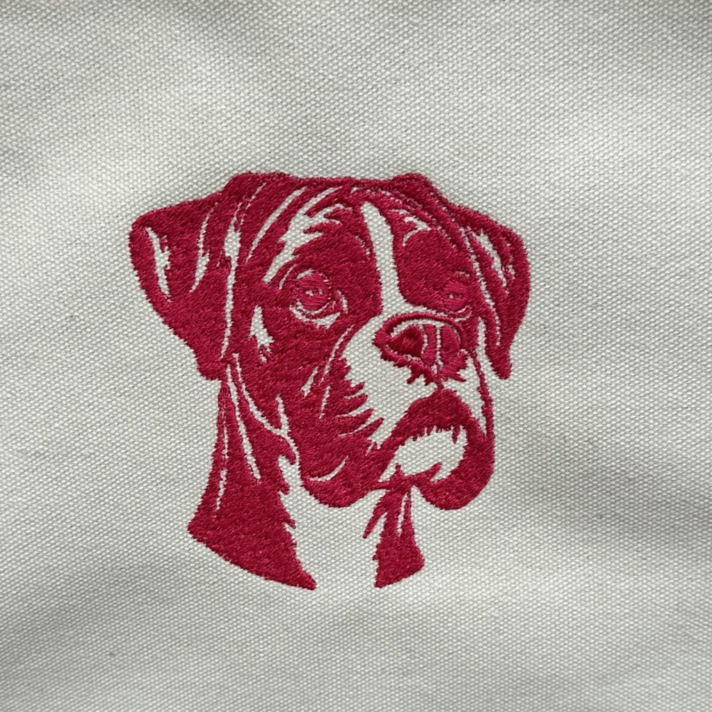 Boxer Dog Embroidered Jute Tote Bag - Cream