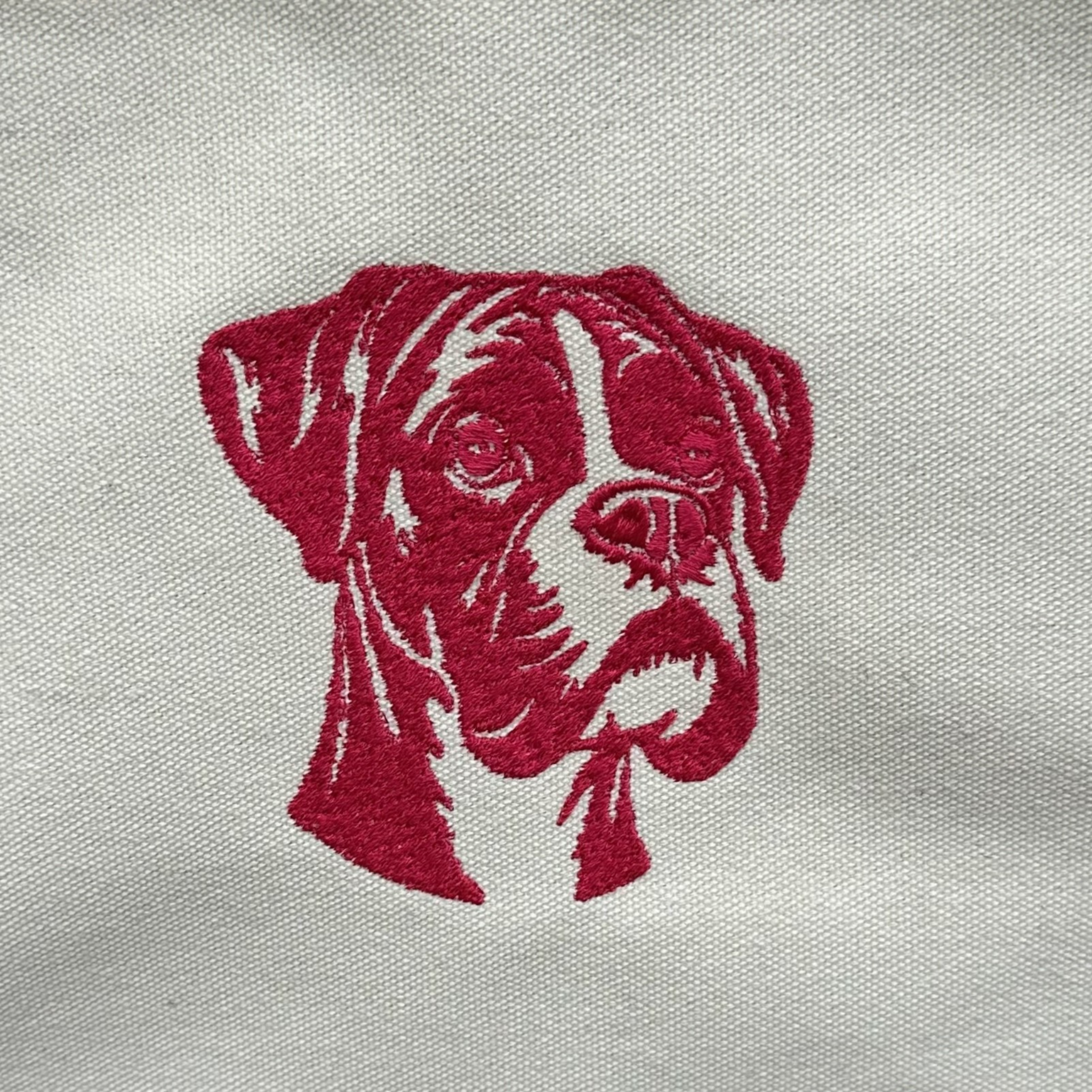 Boxer Dog Embroidered Jute Tote Bag - Cream