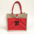 Boxer Dog Embroidered Jute Tote Bag - Red