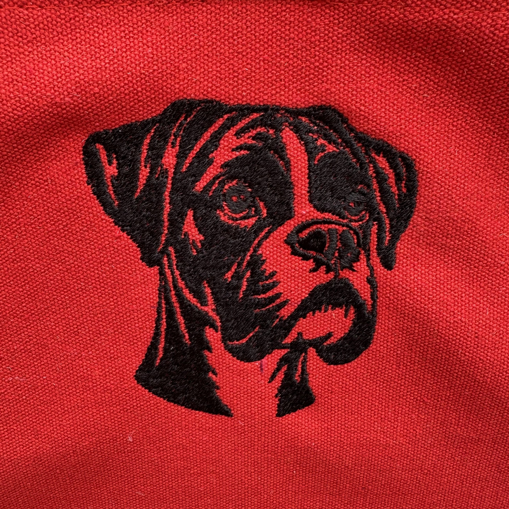 Boxer Dog Embroidered Jute Tote Bag - Red
