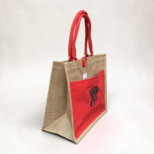 Boxer Dog Embroidered Jute Tote Bag - Red