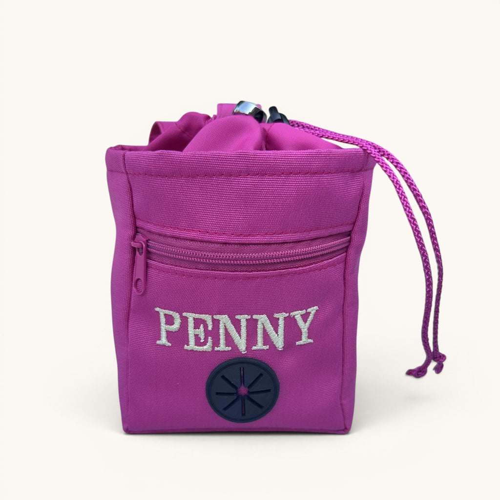 Personalised Dog Treat Bag with Poo Bag Dispenser. 6 Colours