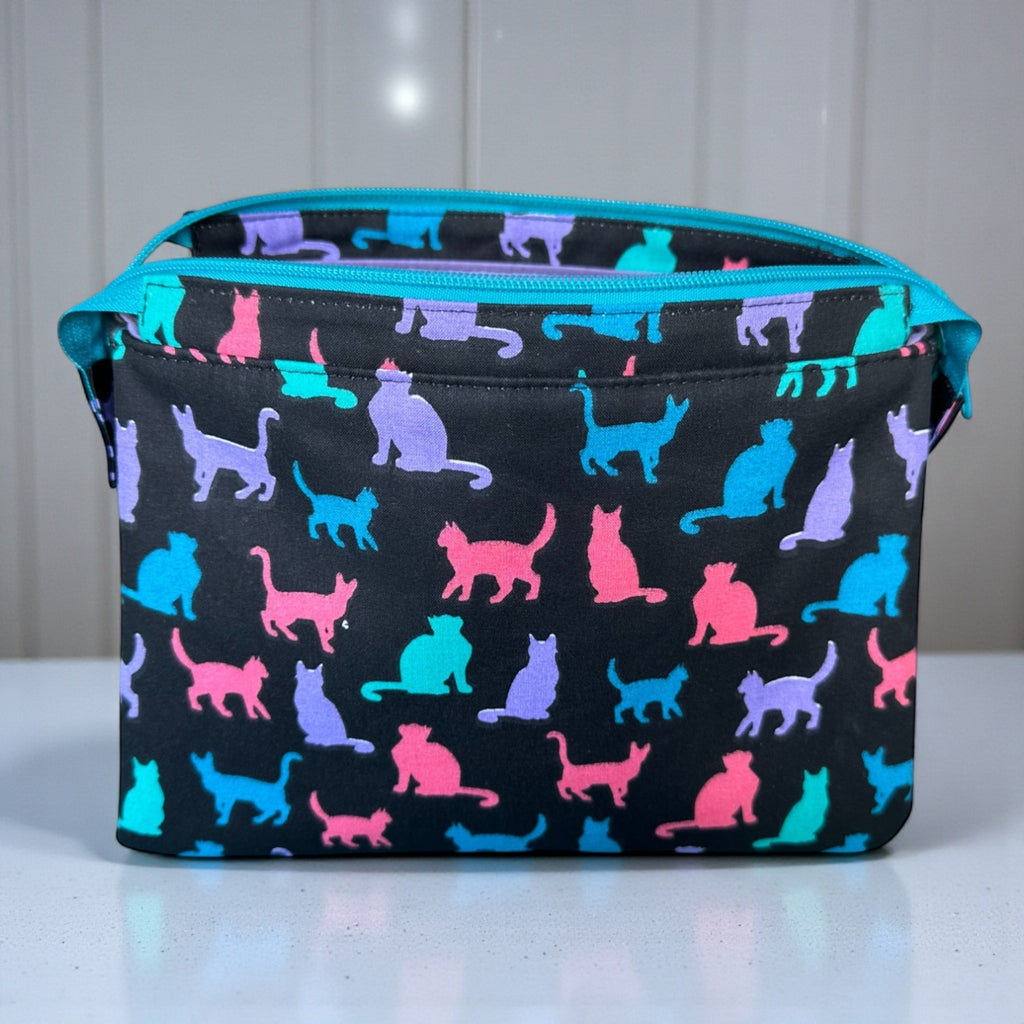 Luxury Cat Print Zipper Storage Pouch – Handmade with Leather Base