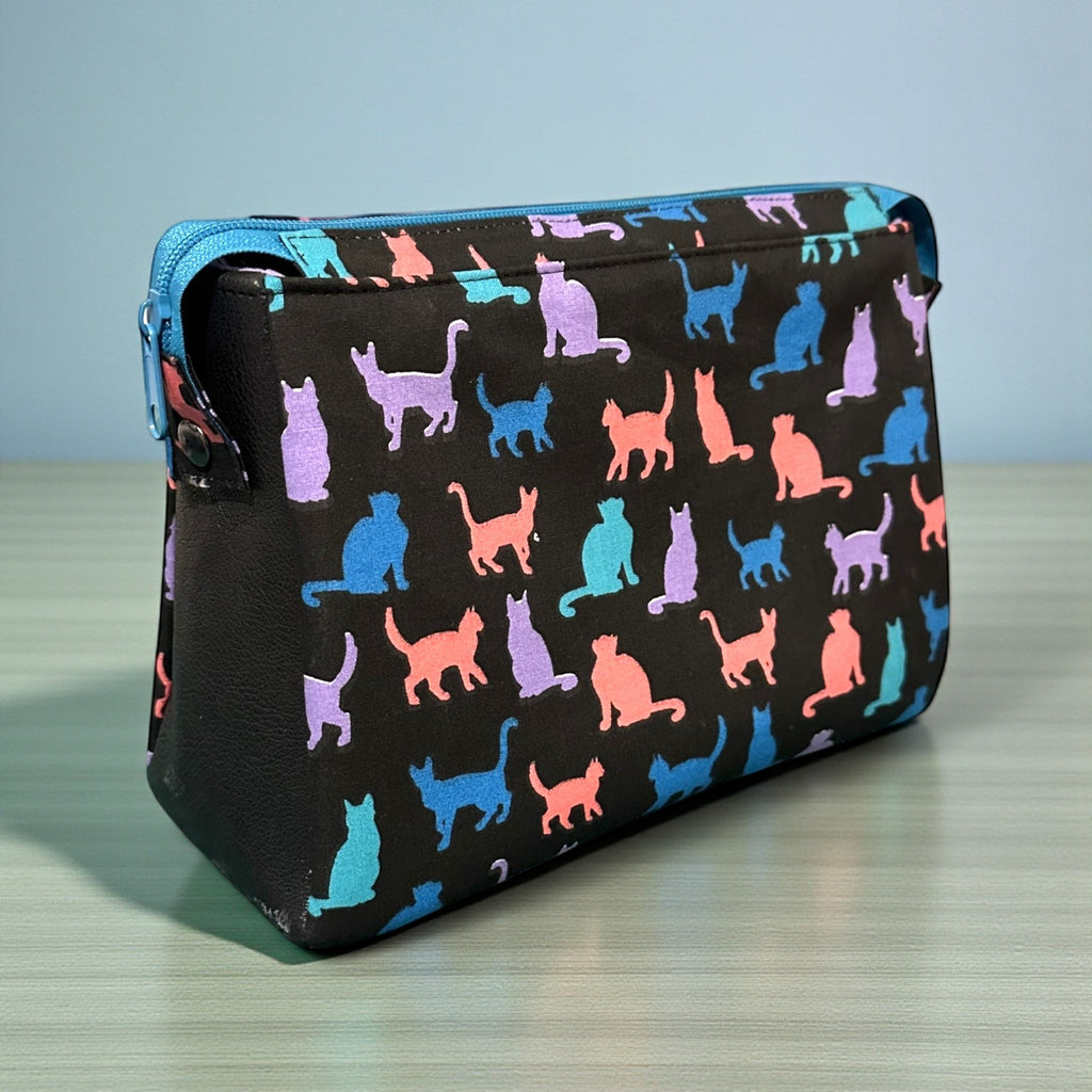 Luxury Cat Print Zipper Storage Pouch – Handmade with Leather Base