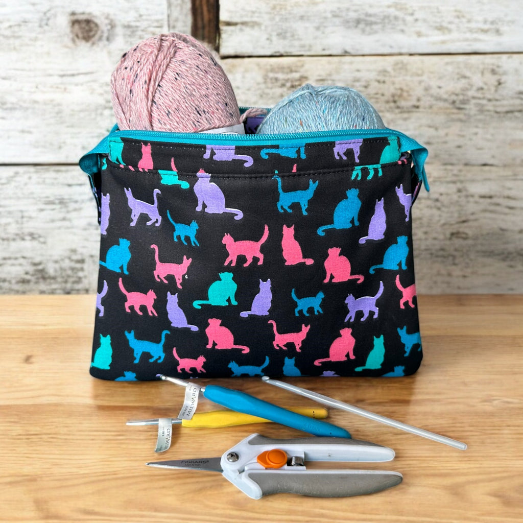 Luxury Cat Print Zipper Storage Pouch – Handmade with Leather Base