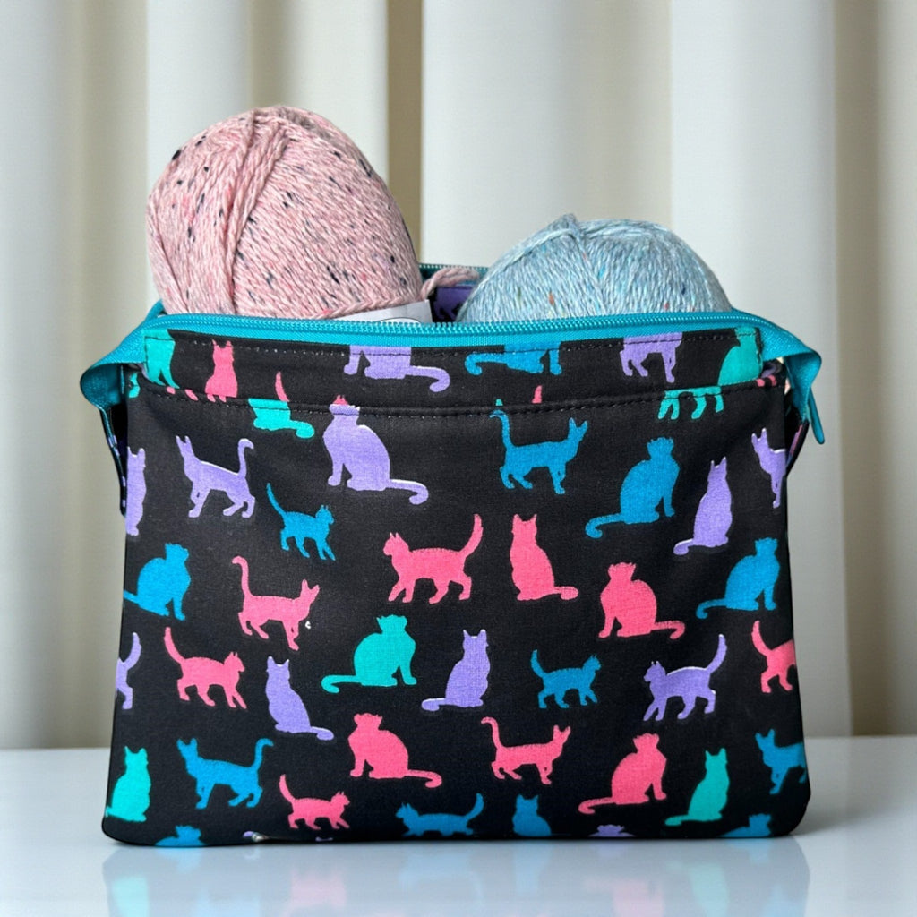 Luxury Cat Print Zipper Storage Pouch – Handmade with Leather Base