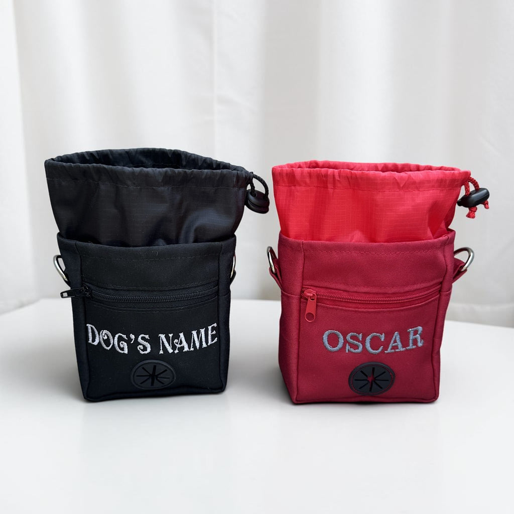 Personalised Dog Treat Bag with Poo Bag Dispenser. 6 Colours